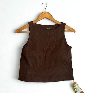 NWT OGL Move Cotton-Linen-Luxe Cropped Boatneck Brami Tank Womens Small | Brown